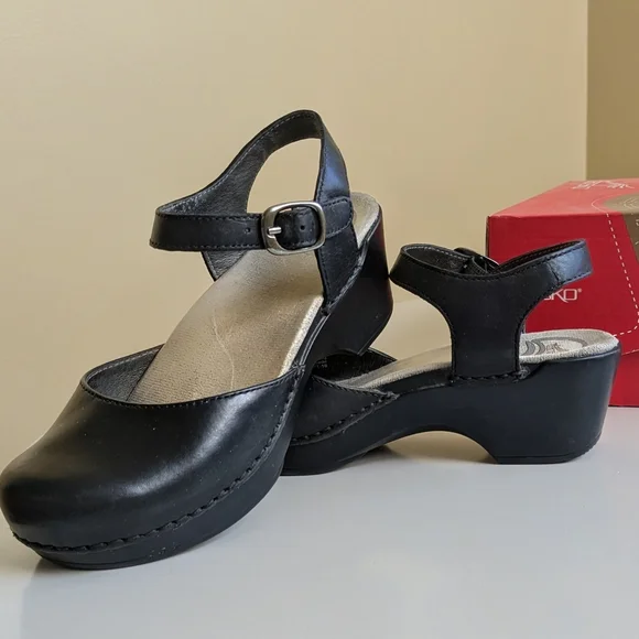 Dansko Black Leather Mary Jane Clog with Ankle Strap - Picture 3 of 7